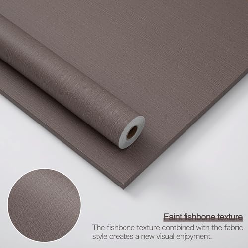 24"x393" Brown Fabric Peel and Stick Linen Textured Wallpaper - color: Dark Brown