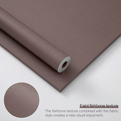 24"x393" Brown Fabric Peel and Stick Linen Textured Wallpaper - color: Dark Brown
