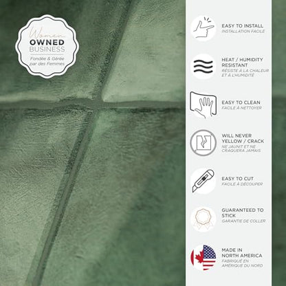 Smart Tiles Peel and stick backsplash, Zellige Moss Green, 9"x9" - color: Moss Green