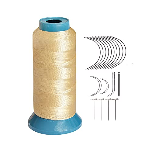 Hair Weaving Thread with C/J/I/T Needles 1200 Yards 250 D Strength Polyester Thread Sewing Thread for Making Wigs Hair Extension Kit (Blonde) - color: Blonde