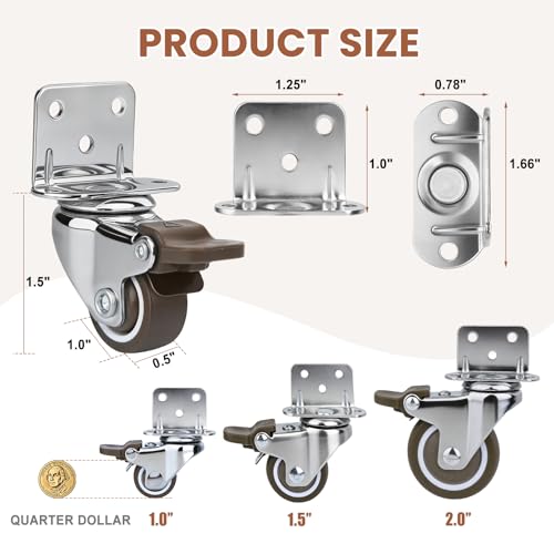 1 Inch L-Shape Small Caster Wheels, Side Mount Plate Casters Set 4
