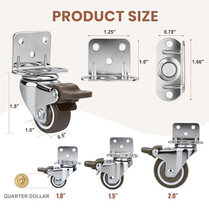 1 Inch L-Shape Small Caster Wheels, Side Mount Plate Casters Set 4