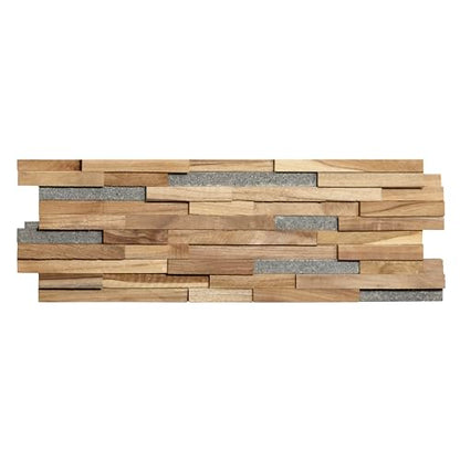Bare Decor EZ-Wall Mosaic 3D Pattern with Stone Accents Tile in Solid Teak Wood Natural Finish, Set of 10 - size: 10 Sq Ft W/Stone