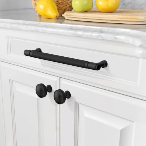 Amerdeco 10 Pack Matte Black knurled Cabinet Pulls 8" - color: Matte Black, size: 8" hole center