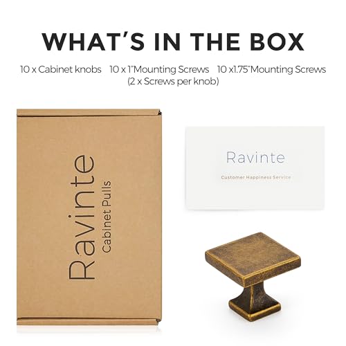 Ravinte Cabinet Knobs Antique Brass Square Knobs, Drawer Knobs, 10 Pack - color: Antique Brass
