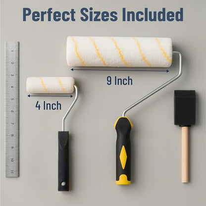 Bates- Paint Roller Kit, 19 pcs, Roller Set with Microfiber Sleeves & Frame - style: Microfiber 9", 4", 19 pcs