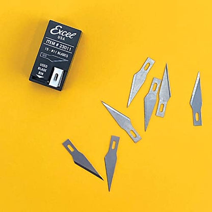 Excel Blades Pink Fit Grip Craft Knife + #11 Precision Replacement Blades 15-Pack Bundle – Rubberized Hobby Knife and Double-Honed Refill Blades for Crafts, Models, Vinyl, Foam