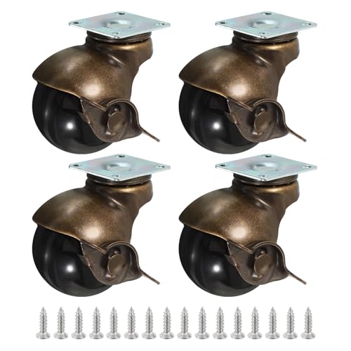 PATIKIL 2 Inch Ball Caster Wheels with Brake, 4 Pack 360° Rotating Swivel Top Plate Wheels 397 lbs Total Capacity Locking Caster with M4 Screws for Furniture Table Cabinet Bronze - color: Bronze, size: 2 Inch