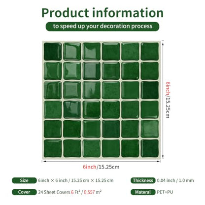 3D Mosaic Peel and Stick DIY Backsplash Tiles (24, Emerald Green) - color: Emerald Green