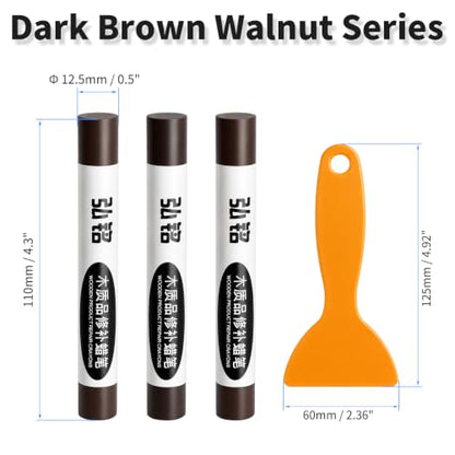 3 Color Wood Filler Sticks, Dark Brown Walnut Serie, with Scraper - color: Dark Brown Walnut Series