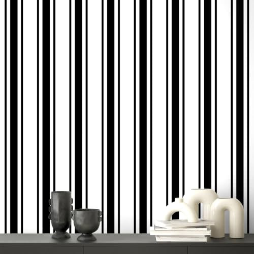 Black Striped Peel and Stick Wallpaper 17.3" x 120" - color: Black, size: 17.3" x 120"
