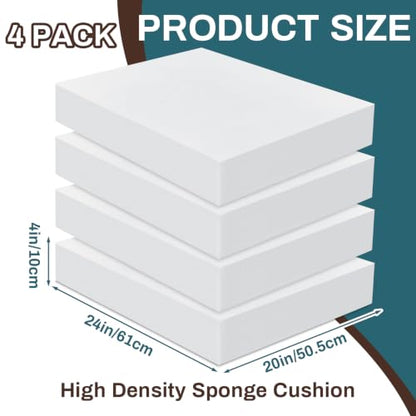 Frienda 4 Pack 4" x 20" x 24" Upholstery High Density Foam Cushion, White - color: White, size: 4" x 20" x 24"