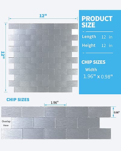 XUANINY 10-Sheet Peel and Stick Metal Backsplash Tiles, Self Adhesive Brushed Aluminum Subway 3D Wall Sticker for Kitchen Bathroom (12"x11.02") (10, Silver Brushed) - color: Silver brushed