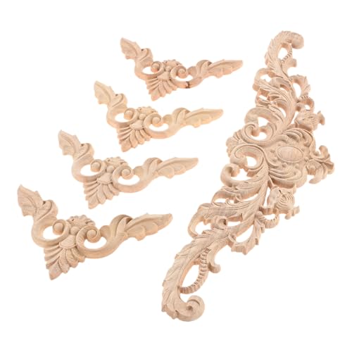 5Pcs Wood Appliques Onlays Decorative Carved Appliques Carving Decals - color: 5Pcs/Set