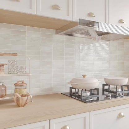 CHIHUT 16 Sheets Glossy Beige Peel and Stick Backsplash for Bathroom RV Self Adhesive Waterproof 3D Subway Kitchen Backsplash Tiles Removable Thicken Rectangle Vinyl Shower Wall Tile Sticker 12"X12" - color: Beige, size: 16 Tiles