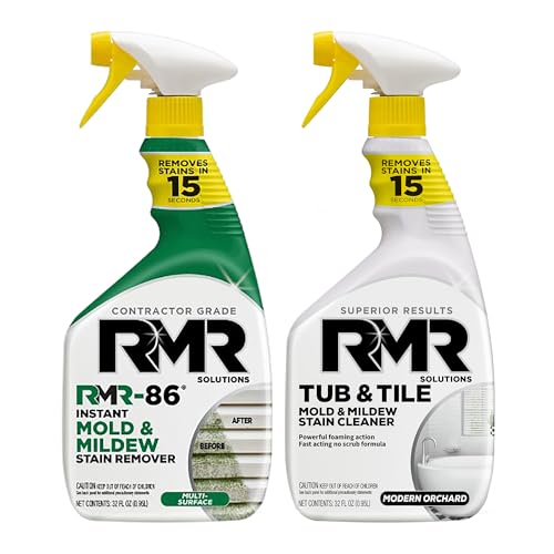 RMR Complete Mold & Mildew Stain Eraser System – No-Scrub Tub & Tile Cleaner + Instant Mold & Mildew Stain Remover Spray, Indoor/Outdoor Bathroom, Shower, Siding, & Deck Cleaning Kit, 2–32 Oz Bottles