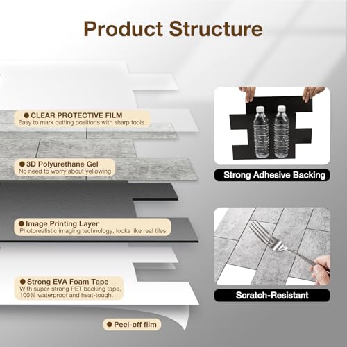 Havenly Peel and Stick Backsplash Tile for Kitchen & Bathroom Walls (Matte Grayish Textured, 10 Tiles - 9.7 sq. ft. (0.9 m²)) - color: Matte Grayish Textured