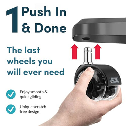 Lifelong Dual Office Chair Wheels Replacement, Heavy Duty, 5-Pack Fits 98% - color: Clear & Black, size: 2 Inch