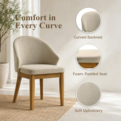 Dining Chairs Set of 4, Modern Fabric Upholstered Wooden Kitchen Chairs with Curved Backrest, Thick Cushion, Tapered Wood Legs, Walnut Finish - color: Walnut, size: Set of 4