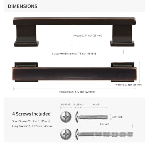 Lardmon 10 Pack 3.75 Inch(96mm) Hole Center Oil Rubbed Bronze Kitchen Cabinet Handles Modern Cabinet Pulls Kitchen Cabinet Hardware Solid Drawer Pulls Handles for Dresser, Total Length 4.72 Inch - color: Oil Rubbed Bronze, size: 3.75 Inch Hole Center