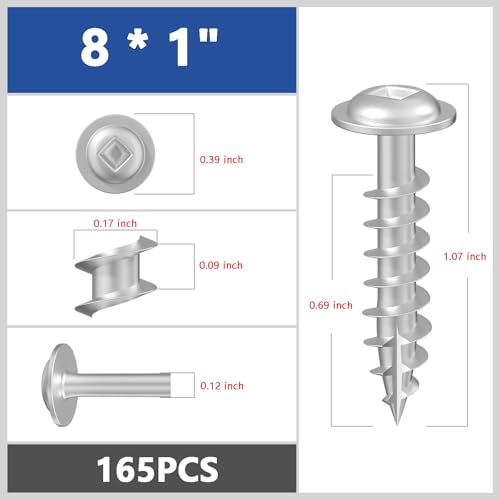 Wensilon Pocket Hole Screws, #8 x 1, Square Drive, White, 1lbs 165pcs - color: Silver, size: 8*1"