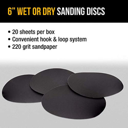Dura-Gold 6" Wet or Dry Sanding Discs, 220 Grit (Box of 20), Hook & Loop - size: 220-Grit