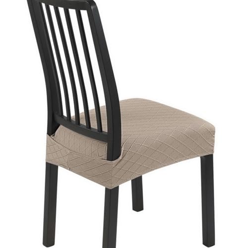 SearchI Dining Chair Seat Covers Set of 4, Rear Covered, Check Khaki - color: Check Jacquard Khaki