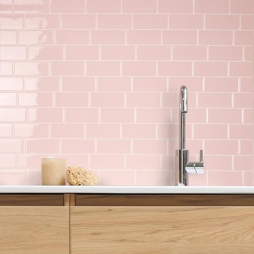 Smart Tiles Peel and Stick backsplash, Subway Blush Pink, 11.55"x8.38" - color: Blush Pink