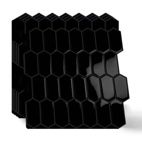 10-Sheet Long Hexagon Peel and Stick Kitchen Backsplash Tiles - color: Black