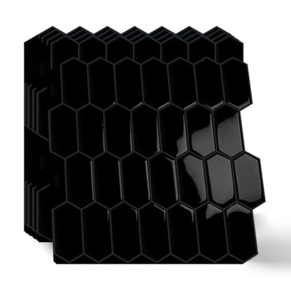 10-Sheet Long Hexagon Peel and Stick Kitchen Backsplash Tiles - color: Black