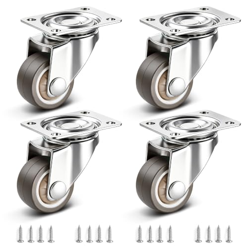 Mellewell 1" Silent Rubber 360 Degree Swivel Plate Casters, Low Profile Wheels, No Noise Plate Castors for Cabinet, Table, Carts, 4 PCS - size: 1" (no brake)