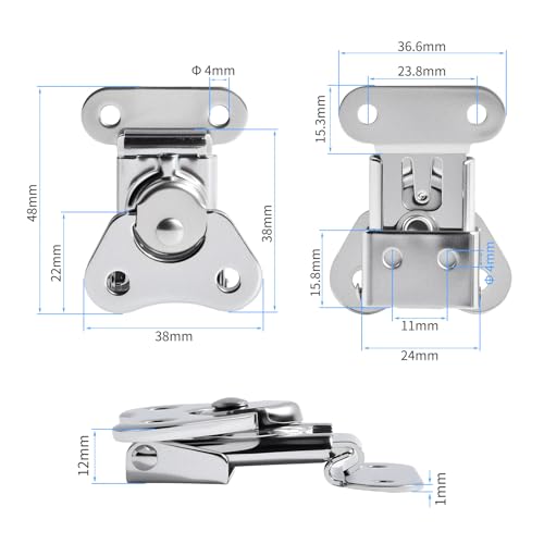 2 Pcs Butterfly Twist Latch, Small, Silver, 304 SS, 1.48" X 1.5" - size: 304 Stainless Steel