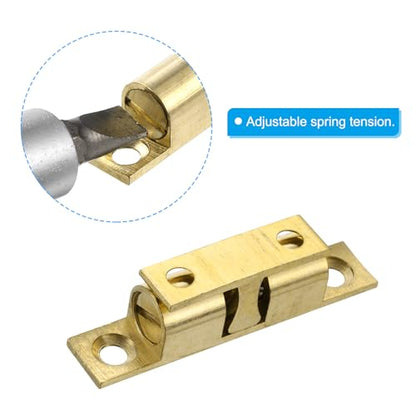 PATIKIL 50mm Double Ball Tension Roller Catch Latch, Solid Brass Adjustable Hardware Fitting with Screws for Cabinet Closet Tension Latch, Gold Tone - size: 50mm