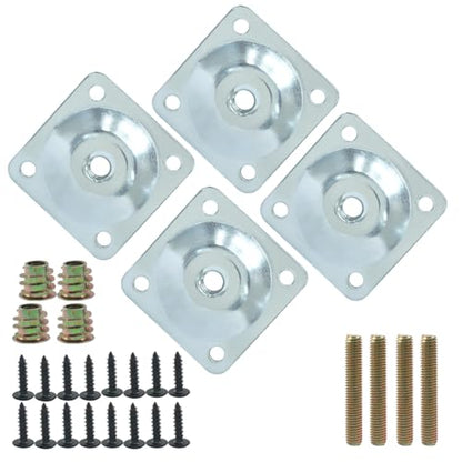 Murtenze 4 Pack Leg Mounting Plates, 5/16"(M8) Mounting T-Plates with Hanger Bolts, Screws Strengthen Furniture Repair for Sofa/Couch/Seat(Silver) - color: Silver