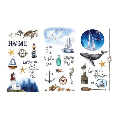 Rub on Transfers for Crafts and Furniture | 3 Design Sheets 6”x 12” | Home Decor Transfers | Furniture and Craft Decals | by Thymeless Designs (Nautical) - style: Nautical