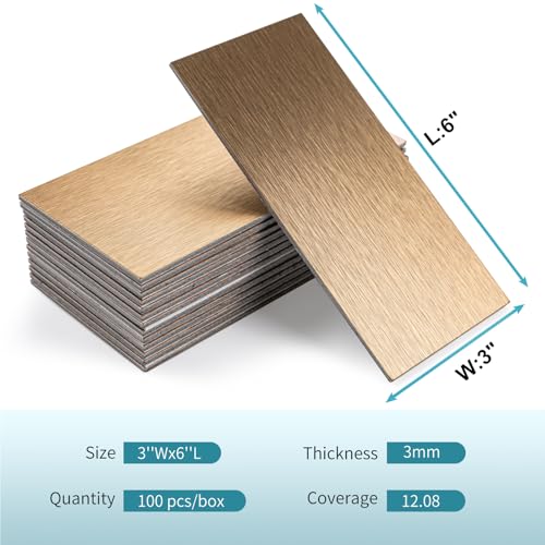 Vamos Tile 100-Pack Peel and Stick Backsplash Tile,3" x 6" Subway Tile - color: Brushed Rose Gold