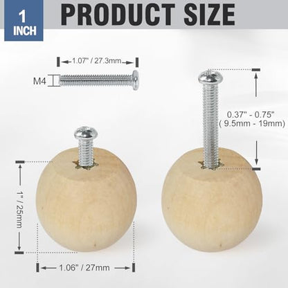 FoDau770 Round Ball Wood Knobs, 1" Diameter - Unfinished - 30 Pieces - color: Unfinished, size: 1 Inch