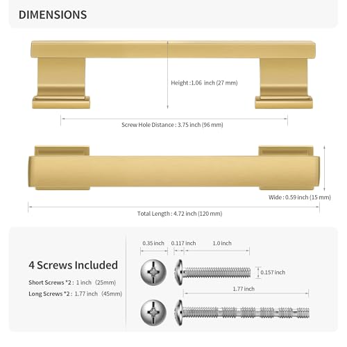 Lardmon 10 Pack 3.75 Inch(96mm) Hole Center Brushed Gold Kitchen Cabinet Handles Modern Cabinet Pulls Kitchen Cabinet Hardware Solid Drawer Pulls Handles for Dresser, Total Length 4.72 Inch - color: Brushed Gold, size: 3.75 Inch Hole Center