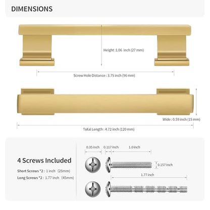Lardmon 10 Pack 3.75 Inch(96mm) Hole Center Brushed Gold Kitchen Cabinet Handles Modern Cabinet Pulls Kitchen Cabinet Hardware Solid Drawer Pulls Handles for Dresser, Total Length 4.72 Inch - color: Brushed Gold, size: 3.75 Inch Hole Center