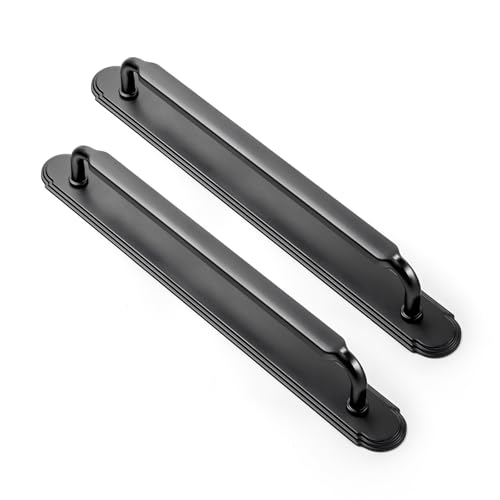 Goo-Ki 2 Pack Cabinet Handles Matte Black Kitchen Drawer Pulls with Backplate, 7-1/2 Inch Hole Center Black Cabinet Pulls with Base Plate/Spacer Zinc Alloy Hardware - color: Matte Black, size: 7-1/2" Hole Center