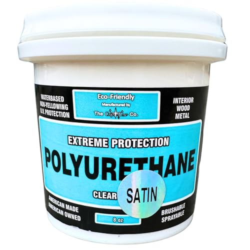 CrystaLac Extreme Protection Water Based Polyurethane (Satin, 8oz Mini): Self Leveling, Non Yellowing, Brush or Spray, UV Protection, Low Odor, Water Clean Up, Durable & Scratch Resistant. - color: Satin, size: 8oz