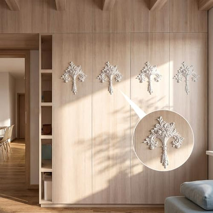 2 PCS Baroque Style Flower Carved Onlay Applique White PVC Appliques for Furniture Decorative 3D Symmetrical Furniture Decorative for Cabinets Dressers Mirrors DIY Home(Cute) - style: Cute