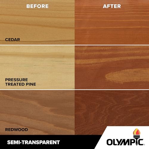 Olympic Maximum 1 gal Redwood Semi-Transparent Wood Stain & Sealer in One - color: Redwood, size: 1 Gallon, style: Semi-Transparent