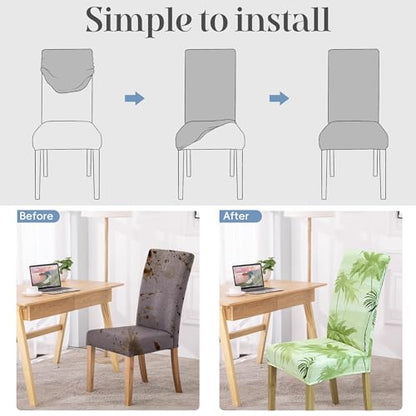 Dining Chair Covers, Dining Room Chair Cover Set of 4 - color: Summer Palm, size: 4