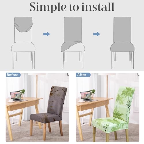 Dining Chair Covers, Dining Room Chair Cover Set of 6 - color: Summer Palm, size: 6