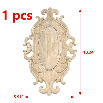 Antrader Wood Carved Onlays Appliques,Oval Shaped Unpainted, 10.24x5.91in - style: Style 3