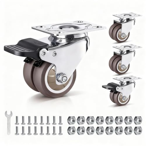 1.5" Twin Wheel Casters, Plate Mount, 2 Locking, 396 lb, Set of 4 - style: 4Pack 1.5inch