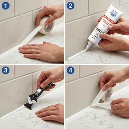 White Silicone Caulk, Waterproof Sealant & Tool Kit, 5.3 Oz