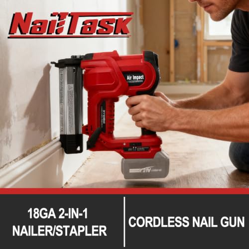 18GA Cordless Nail Gun and Stapler, 2-in-1 Brad Nailer, No Battery