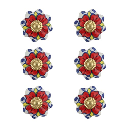 Drawer Pulls and Knobs - Countryside Handmade Ceramic Dresser Pulls Kitchen Cabinets Cupboard Wardrobe Handle Boho Decor Furniture Hardware - Red Rangoli - Pack of 4 - color: Red Rangoli